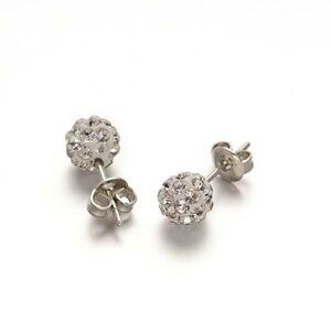 Austrian Crystal Ball Surgical Steel 6mm Disco Stud Clay Earrings White Crystal